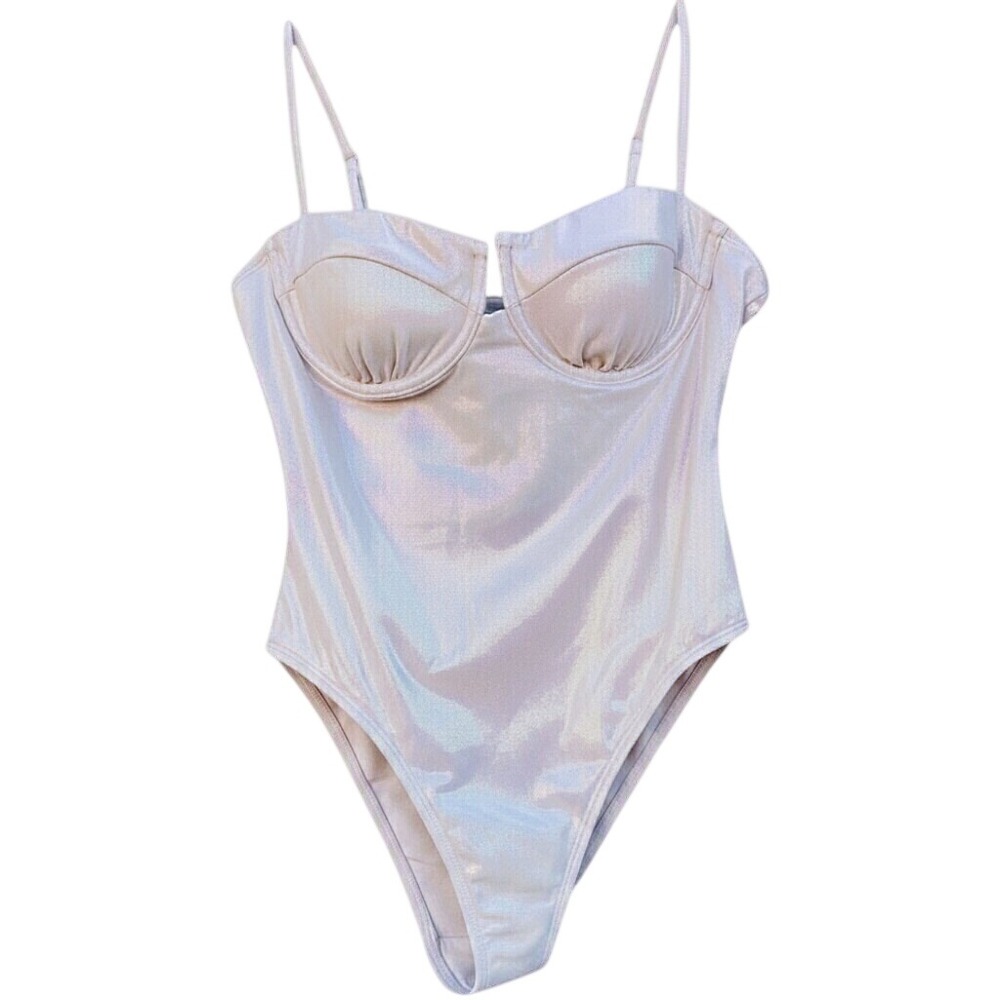 No Boundaries Juniors‎ One Piece Swimsuit M 8-10 Pearl Iridescent Underwire